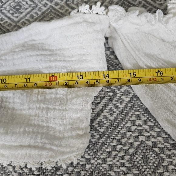 Revole MAJORELLE White Privett Crop Eyelet Ruched Front Off Shoulder Top - Picture 6 of 8